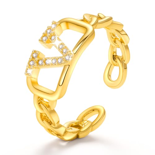 Wasserfest Goldene Buchstabe V Ringe Frauen,Nagel Ringes Gold Damen Sterling Silber 925,Verstellbar,Dupes,Ideal Geschenk für Frauen,Mode Schmuck Wasserfest Goldene Buchstabe V Ringe Frauen,Nagel Ringes Gold Damen Sterling Silber 925,Verstellbar,Dupes,Ideal Geschenk für Frauen,Mode Schmuck von VIVILE