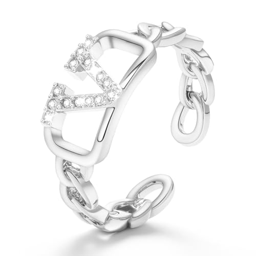 Wasserfest Weißgold Buchstabe V Ringe Frauen,Nagel Ringes Silver Damen Sterling Silber 925,Verstellbar,Dupes,Ideal Geschenk für Frauen,Mode Schmuck Wasserfest Weißgold Buchstabe V Ringe Frauen,Nagel Ringes Silver Damen Sterling Silber 925,Verstellbar,Dupes,Ideal Geschenk für Frauen,Mode Schmuck von VIVILE