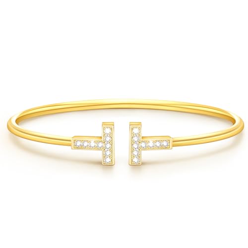 VIVILE Edles Zirkon Armreif Gold,Edelstahl Armband Damen,Buchstabe T Sterling Silber 925 Armbänder,Dupes,Ideal Geschenk für Frauen,Mode Schmuck VIVILE Edles Zirkon Armreif Gold,Edelstahl Armband Damen,Buchstabe T Sterling Silber 925 Armbänder,Dupes,Ideal Geschenk für Frauen,Mode Schmuck von VIVILE