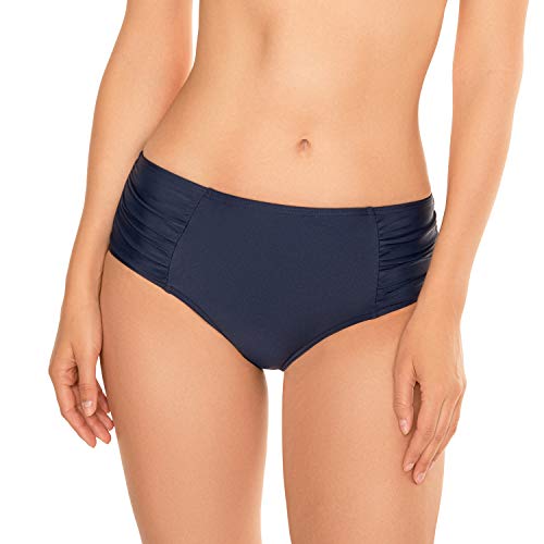 VIVISENCE 3002 Bikinislips Dame Bademode Musterlos Gerafft Hoher Bund Setteil EU, Dunkelblau,40 von VIVISENCE