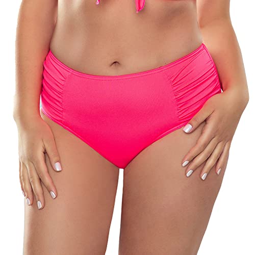 VIVISENCE 3002 Bikinislips Dame Bademode Musterlos Gerafft Hoher Bund Setteil EU, Neonpink,38 von VIVISENCE