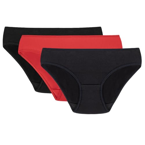 VIVISENCE 4003 Dame Slip Unterhose Niedriger Bund, Schwarz/Rot/Dunkelblau,S von VIVISENCE