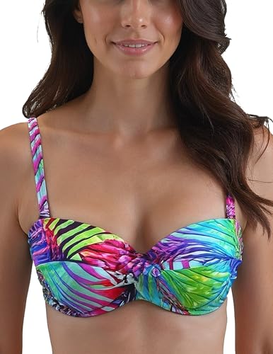 VIVISENCE Bade-BH Mit Bügel Und Schalen Gepolstert Abnehmbare Träger Seitenstäbchen Tropisches Muster Formend Rückenverschluss Ideal Für Strand Und Pool, Tropisch,95F von VIVISENCE