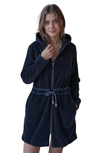 VIVISENCE Bademantel Baumwoll Mit Reißverschluss Weiches Und Warmes Material Perfekt Für Das Abendliche SPA 5012, Dunkelblau,M von VIVISENCE