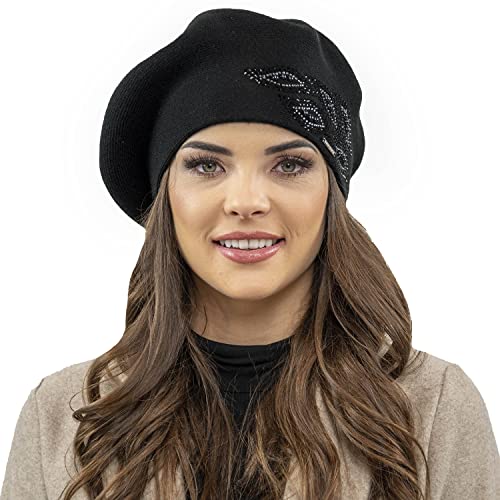 VIVISENCE Baskenmütze Für Damen Winter Herbst Warme Barette Mit Glänzender Zirkonia-Applikation Frauen Elegante Klassischem Stil Perfekte Für Herbst Und Wintertage Modell 7051, Schwarz,Einheitsgröße VIVISENCE Baskenmütze Für Damen Winter Herbst Warme Barette Mit Glänzender Zirkonia-Applikation Frauen Elegante Klassischem Stil Perfekte Für Herbst Und Wintertage Modell 7051, Schwarz,Einheitsgröße von VIVISENCE