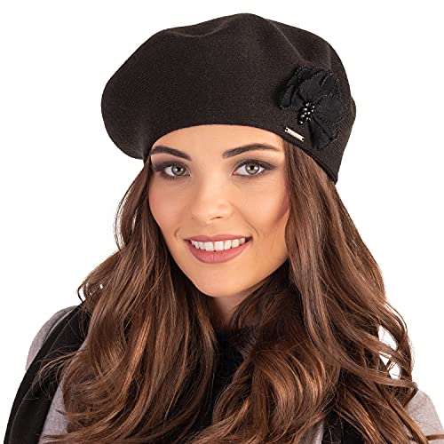 VIVISENCE Baskenmütze Winter Damen Mit Klassischem Schnitt Elegante Mütze Mit Wärmendem Garn Mit Wollzusatz Wintermütze Für Frauen Blumenapplikation Perfekte Anpassung Modell, Schwarz,Einheitsgröße VIVISENCE Baskenmütze Winter Damen Mit Klassischem Schnitt Elegante Mütze Mit Wärmendem Garn Mit Wollzusatz Wintermütze Für Frauen Blumenapplikation Perfekte Anpassung Modell, Schwarz,Einheitsgröße von VIVISENCE