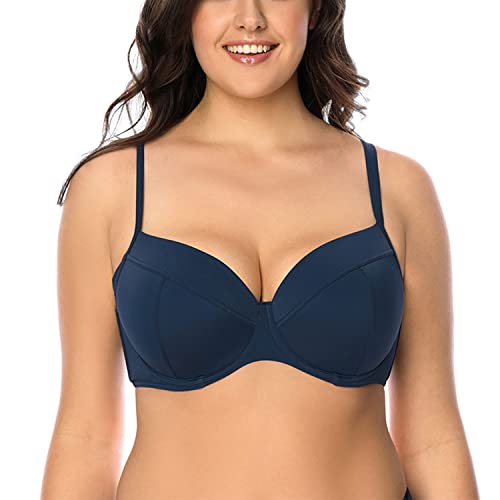 VIVISENCE Bikini BH Dame Bademode Bikinioberteil Musterlos Neckholder 3214, Dunkelblau,95E von VIVISENCE