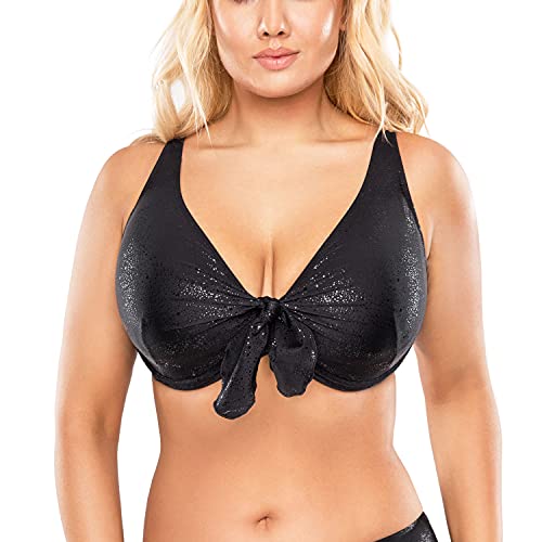 VIVISENCE Bikini BH Dame Bademode Bikinioberteil Musterlos Setteil EU 3202, Schwarz Glänzend,80E von VIVISENCE