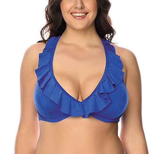 VIVISENCE Bikini BH Dame Bademode Gepolstert Hergestellt In EU Neckholder 3220, Blau,70G von VIVISENCE