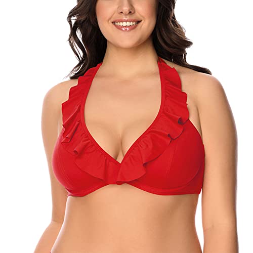 VIVISENCE Bikini BH Dame Bademode Gepolstert Hergestellt In EU Neckholder 3220, Rot,75F von VIVISENCE