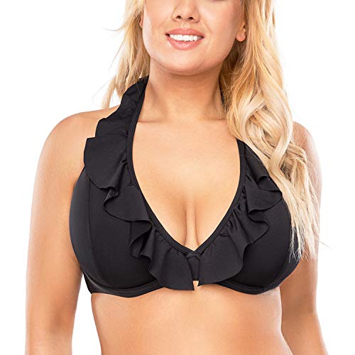 VIVISENCE Bikini BH Dame Bademode Gepolstert Hergestellt In EU Neckholder 3220, Schwarz,75F von VIVISENCE