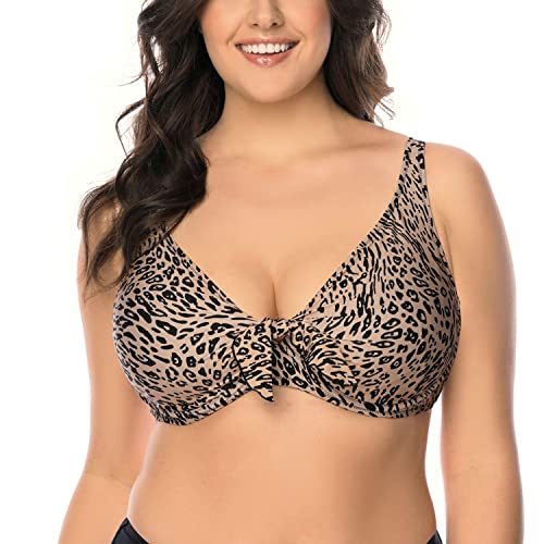 VIVISENCE Bikini BH Dame Bademode Soft Cups Gestreift Regulierbar EU 3203, Beige-Schwarz,75G von VIVISENCE