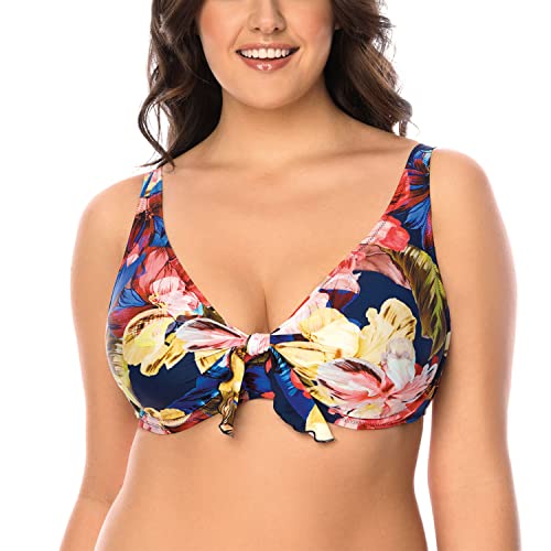 VIVISENCE Bikini BH Dame Bademode Soft Cups Gestreift Regulierbar EU 3203, Dunkelblaue Blumen,75F von VIVISENCE