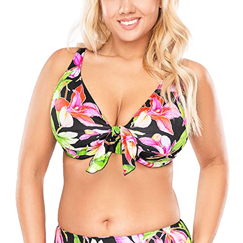 VIVISENCE Bikini Oberteil Damen Bügel Schleife Formend Stützfunktion 3203, Pinke Blumen,80C von VIVISENCE