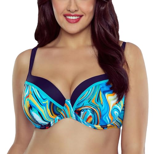 VIVISENCE Bikini Oberteil Damen Bademode Gemustert Mit Bügel Strand Schalen Regulierbar Badeanzug Versteifte Schalen 3229, Blau,85C VIVISENCE Bikini Oberteil Damen Bademode Gemustert Mit Bügel Strand Schalen Regulierbar Badeanzug Versteifte Schalen 3229, Blau,85C von VIVISENCE