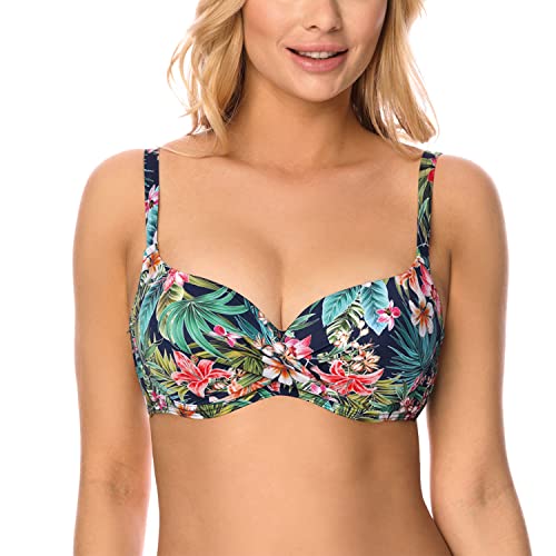 VIVISENCE Bikini Push-Up BH Dame Bademode Geblümt Regulierbar Klassisch EU 3222, Dunkelblau,70D von VIVISENCE