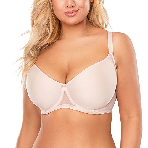 VIVISENCE Bügel BH Damen Glatte Seamless Schalen Gepolsterter Büstenhalter Mit Bügel Klassische BHS Große Brüste Starker Halt, Passt Sich, Beige,85D von VIVISENCE