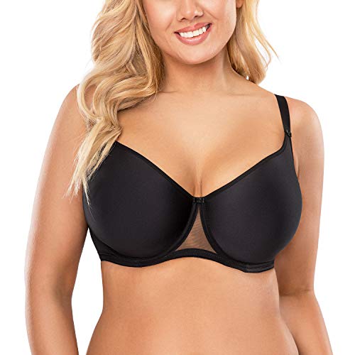 VIVISENCE Bügel BH Damen Glatte Seamless Schalen Gepolsterter Büstenhalter Mit Bügel Klassische BHS Große Brüste Starker Halt, Passt Sich, Schwarz,75D von VIVISENCE