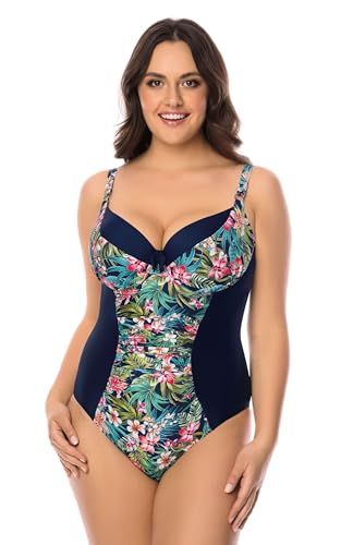 VIVISENCE Dame Badeanzug Bademode Musterlos Regulierbar Träger EU 3108, Dunkelblau,90E von VIVISENCE