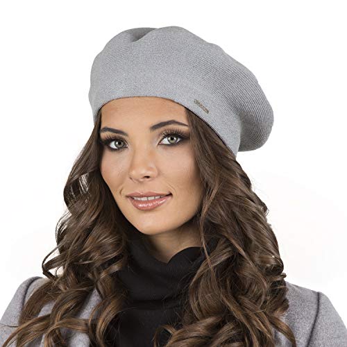 VIVISENCE Damen Baskenmütze Eleganter Wintermütze Warm Und Gemütlich Kopfbedeckung An Winter Und Herbst Warm Dick Strickmütze, Klassisch Mütze Für Frauen, Hergestellt In EU, Hellgrau von VIVISENCE