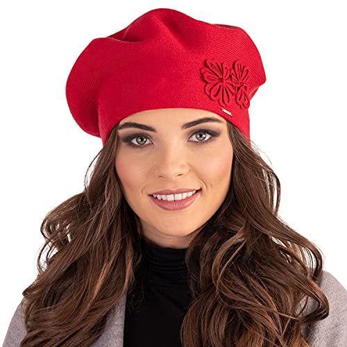 VIVISENCE Damen Baskenmütze Eleganter Wintermütze Warm Und Gemütlich Kopfbedeckung An Winter Und Herbst Warm Dick Strickmütze, Klassisch Mütze Für Frauen, Hergestellt In Der EU, Rot von VIVISENCE