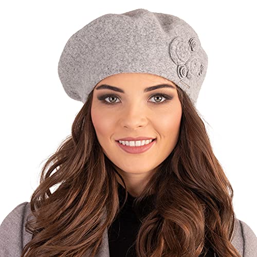 VIVISENCE Damen Baskenmütze Eleganter Wintermütze Warm Und Gemütlich Kopfbedeckung An Winter Und Herbst Warm Dick Strickmütze, Klassisch Mütze Für Frauen, Hergestellt In EU, Grau von VIVISENCE