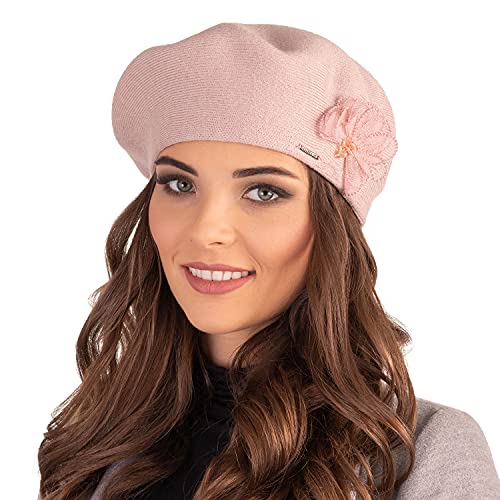 VIVISENCE Damen Baskenmütze Eleganter Wintermütze Warm Und Gemütlich Kopfbedeckung An Winter Und Herbst Warm Dick Strickmütze, Klassisch Mütze Für Frauen, Hergestellt In EU, Rosa von VIVISENCE