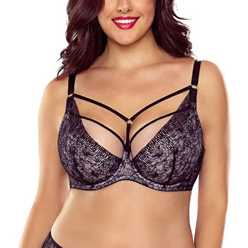 VIVISENCE Dame Halbversteifter BH Geblümt Spitze Netz Streifchen Klassisch Elegant 1060, Schwarz,90C von VIVISENCE
