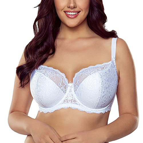 VIVISENCE Dame Halbversteifter BH Spitze Netz Schleife Träger Klassisch Dessous 1064, Weiß,100F von VIVISENCE