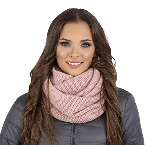 VIVISENCE Loop Schal Strick Zweimal Gefaltet Ideal Wärm Für Wintertage 7103, Rosa,Einheitsgröße von VIVISENCE