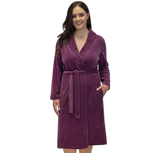 VIVISENCE Bademantel Mit Gürtel Taschen Beidseitig Weich Anschmiegsam Material 5022, Violett,M von VIVISENCE