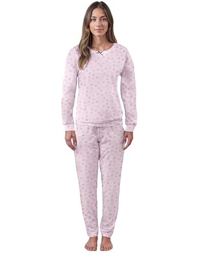 VIVISENCE Dame Schlafanzug 2-Teiliges Set Pyjama Bluse Hose Gemustert Tupfen 2023, Pink,42 von VIVISENCE