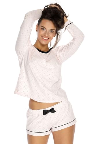 VIVISENCE Dame Schlafanzug 2-Teiliges Set Pyjama Bluse Shorts Gemustert Tupfen 2022, Pink,42 von VIVISENCE
