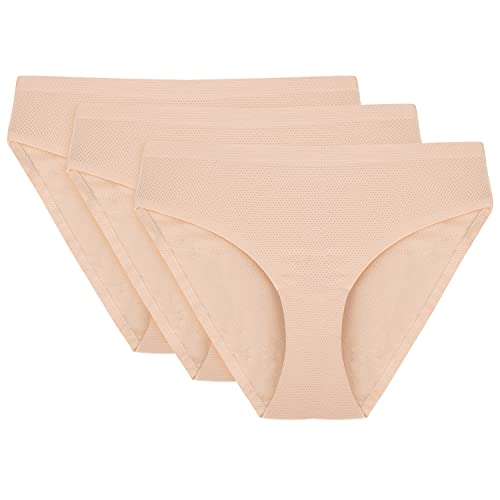 VIVISENCE Dame Slip 3-Er Pack Unterhose Glatt Voll Nahtlos Klassisch 4011, Beige,M von VIVISENCE