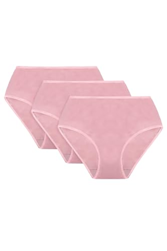 VIVISENCE Dame Slip Bund Voll Klassisch Unterhose Baumwolle Alltag 4017, Rosa Gummiband:Rosa 3-Pack,XXL von VIVISENCE
