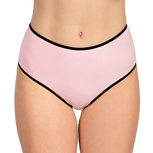 VIVISENCE Dame Slip Mit Hohem Bund Voll Klassisch Unterhose Baumwolle Alltag 4017, Schwarzes Gummiband:Rosa,S von VIVISENCE