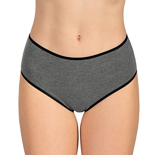 VIVISENCE Dame Slip Mit Hohem Bund Voll Klassisch Unterhose Baumwolle Alltag 4017, Schwarzes Gummiband:Schwarzgrau,XL von VIVISENCE