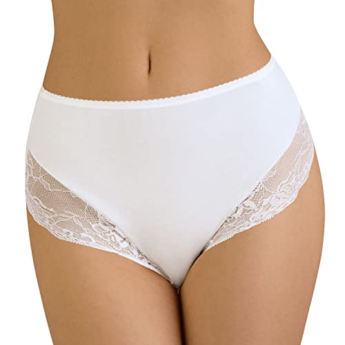 VIVISENCE Dame Slip Unterhose Spitze Bund Gummispitze Unterwäsche Klassich 4008, Weiß,XL von VIVISENCE