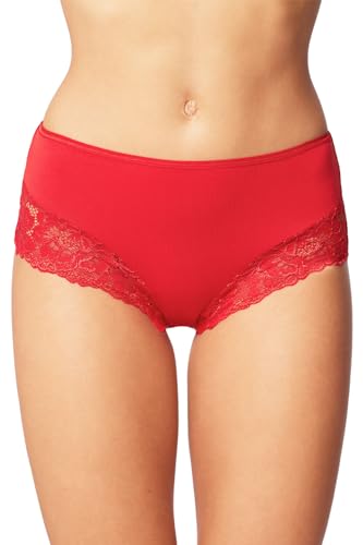 VIVISENCE Dame Slip Unterhose Spitze Bund Gummispitze Unterwäsche Klassisch 4008, Rot,M von VIVISENCE