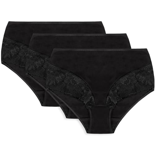 VIVISENCE Dame Slip Unterhose Spitze Bund Gummispitze Unterwäsche Klassisch 4008, Schwarz,XL von VIVISENCE