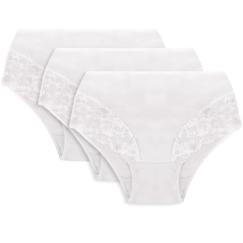 VIVISENCE Dame Slip Unterhose Spitze Bund Gummispitze Unterwäsche Klassisch 4008, Weiß,XL von VIVISENCE