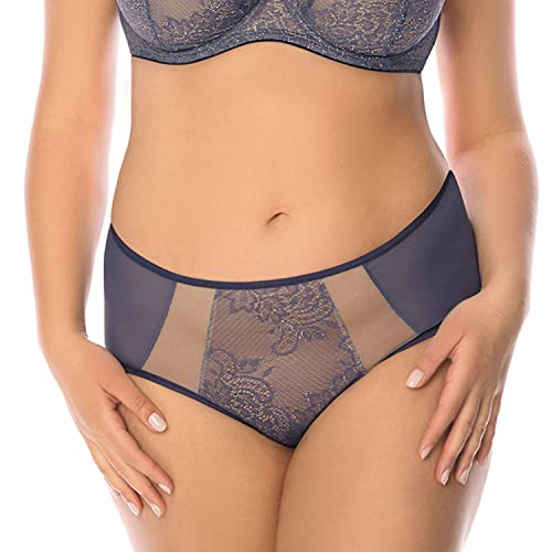 VIVISENCE Unterhosen Damen Slip Unterwäsche Frauen Hohe Taille Slip Baumwolle Spitze Netz Panties Glatter Mikrofaser Hinterteil 1044W, Dunkelblau,M von VIVISENCE