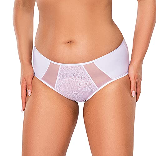 VIVISENCE Unterhosen Damen Slip Unterwäsche Frauen Hohe Taille Slip Baumwolle Spitze Netz Panties Glatter Mikrofaser Hinterteil 1044W, Weiß,XXL von VIVISENCE