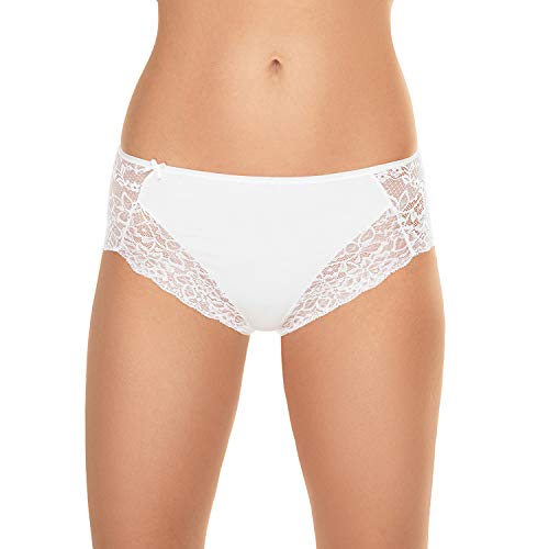 VIVISENCE Dame Slip Unterhose Spitze Schleife Unterwäsche 4007, Weiß,L von VIVISENCE