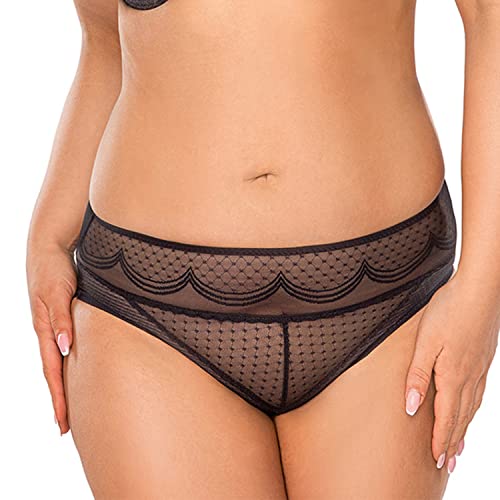 VIVISENCE Dame Slip Unterhose Spitze Tüll Getupft Unterwäsche Bund 1050, Schwarz,L von VIVISENCE