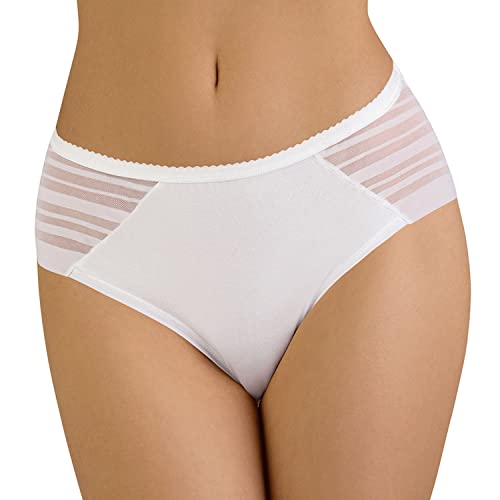 VIVISENCE Dame Slip Unterhose Streifen Glatt Bund Netz Unterwäsche 4015, Weiß,XL von VIVISENCE