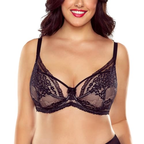 VIVISENCE Dame Soft BH Spitze Netz Träger Schalen Schleife Dessous 1061, Schwarz,75I von VIVISENCE