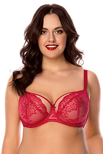 VIVISENCE Dame Soft-BH Tüll Netz Spitze Schleife Schalen 1044, Rot,70E von VIVISENCE