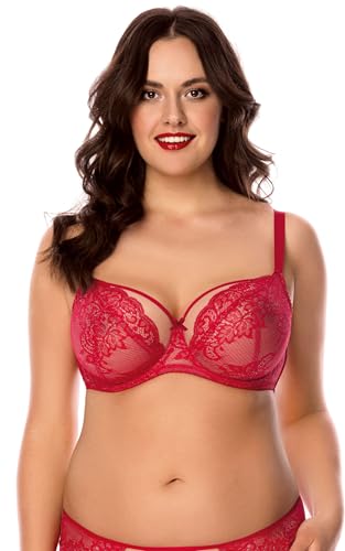VIVISENCE Damen Spitzen BH Mit Bügel Große Größen Zuverlässigen Halt Im Alltag 1044, Rot,95C von VIVISENCE