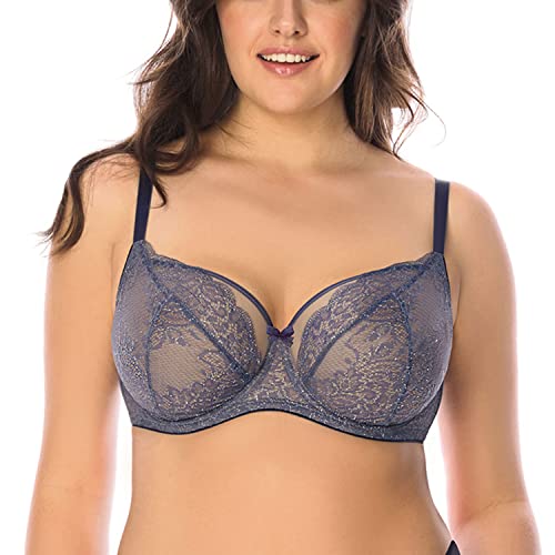 VIVISENCE Dame Soft-BH Tüll Netz Spitze Schleife Schalen 1044, Dunkelblau,70E von VIVISENCE